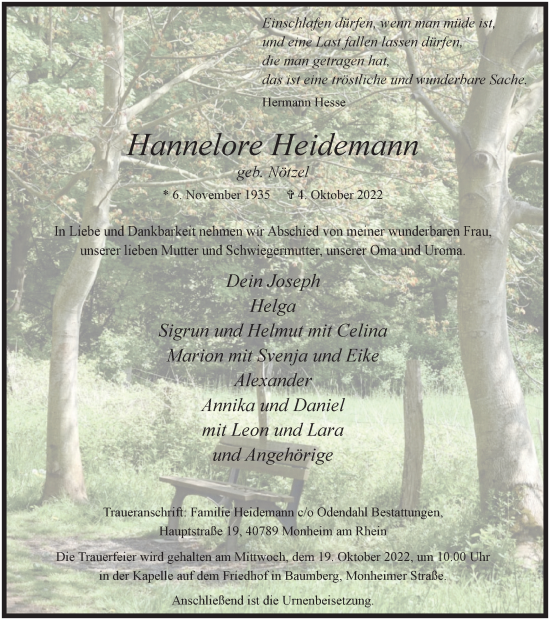 Traueranzeige von Hannelore Heidemann von Anzeigenblätter/Lokalkompass