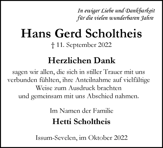 Traueranzeige von Hans Gerd Scholtheis von Tageszeitung