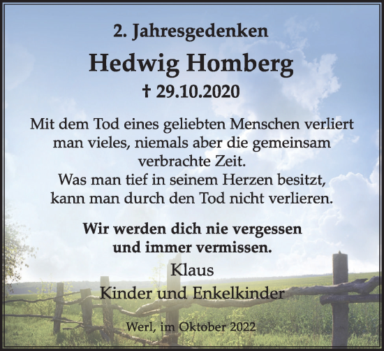 Traueranzeige von Hedwig Homberg von Tageszeitung
