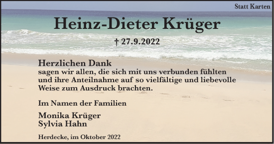 Traueranzeige von Heinz-Dieter Krüger von Tageszeitung