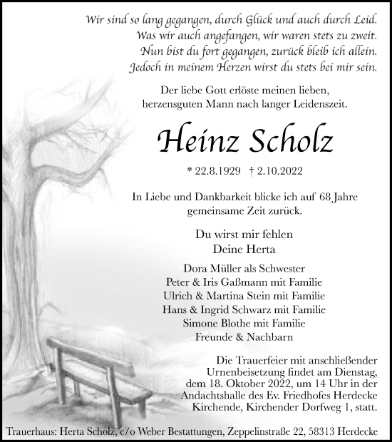 Traueranzeige von Heinz Scholz von Tageszeitung