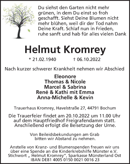 Traueranzeige von Helmut Kromrey von Anzeigenblätter/Lokalkompass
