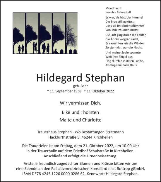 Traueranzeige von Hildegard Stephan von Tageszeitung