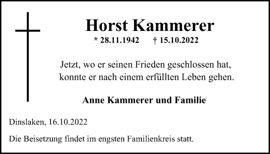 Traueranzeige von Horst Kammerer von Tageszeitung
