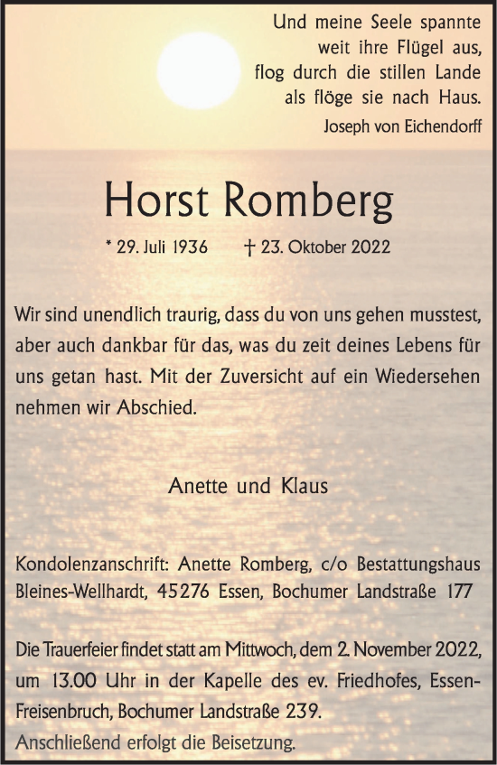 Traueranzeige von Horst Romberg von Tageszeitung