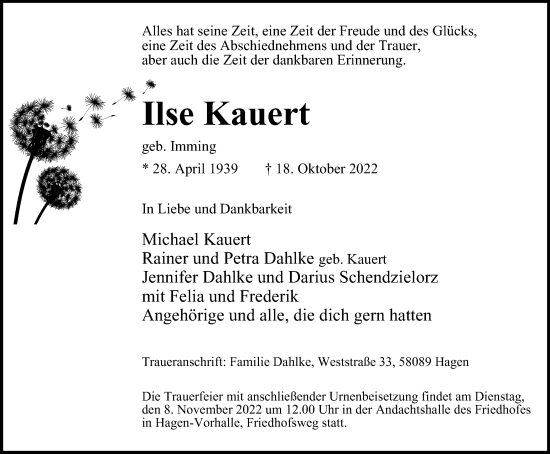 Traueranzeige von Ilse Kauert von Tageszeitung