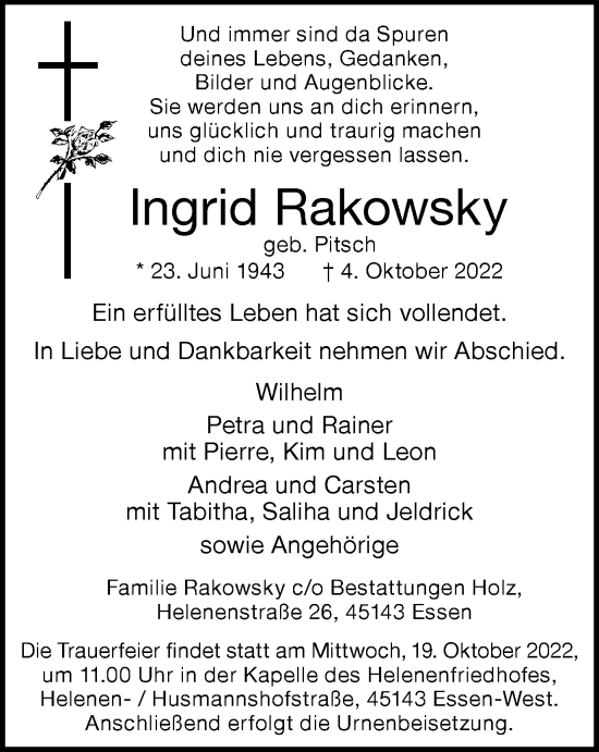 Traueranzeige von Ingrid Rakowsky von Tageszeitung