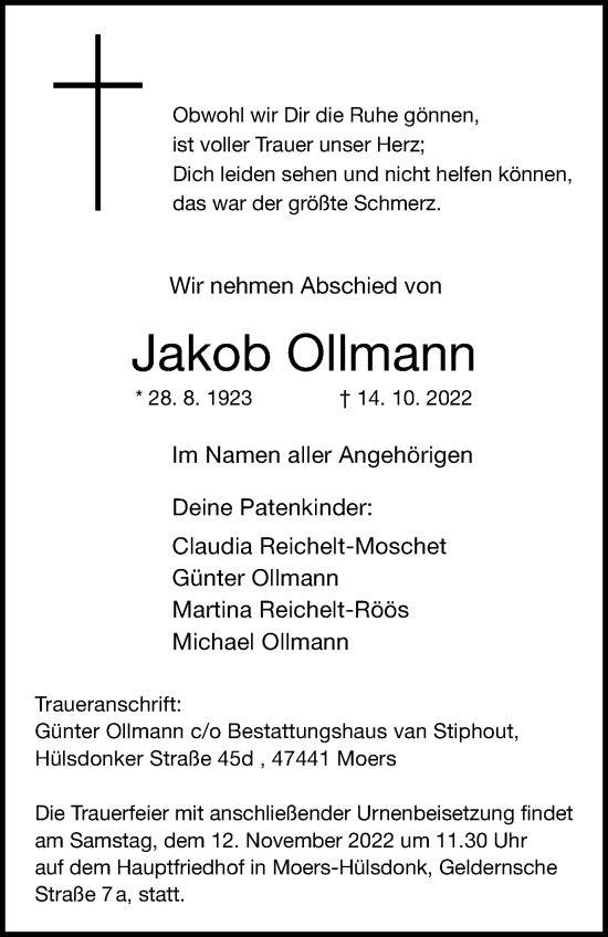 Traueranzeige von Jakob Ollmann von Tageszeitung