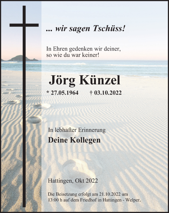 Traueranzeige von Jörg Künzel von Tageszeitung