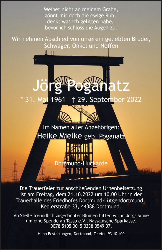 Traueranzeige von Jörg Poganatz von Tageszeitung