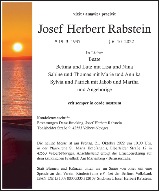 Traueranzeige von Josef Herbert Rabstein von Anzeigenblätter/Lokalkompass