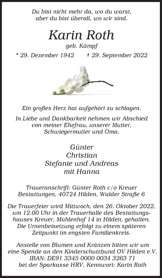 Traueranzeige von Karin Roth von Anzeigenblätter/Lokalkompass