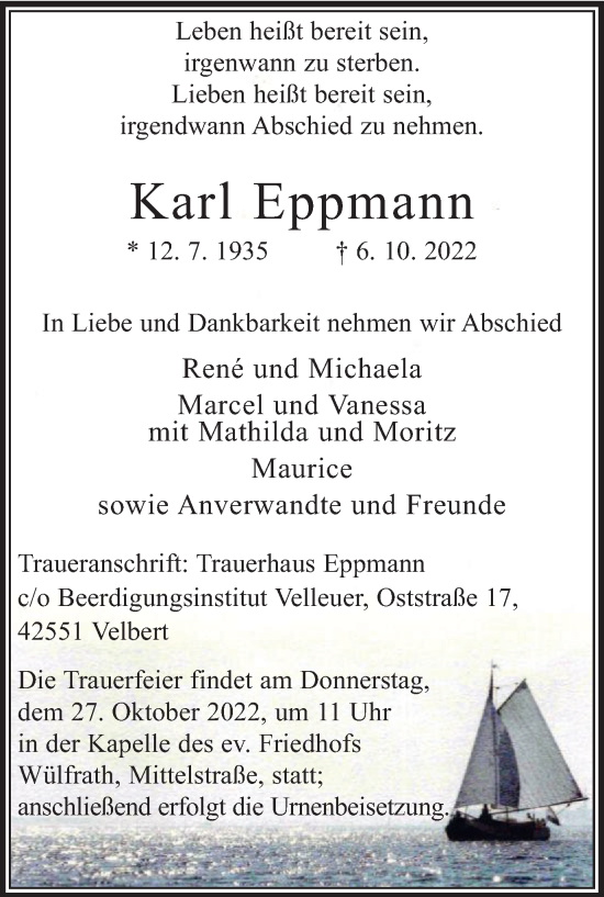 Traueranzeige von Karl Eppmann von Anzeigenblätter/Lokalkompass