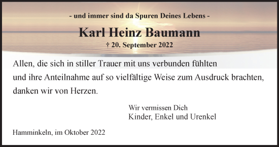 Traueranzeige von Karl Heinz Baumann von Tageszeitung