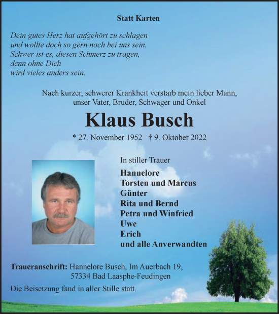 Traueranzeige von Klaus Busch von Tageszeitung