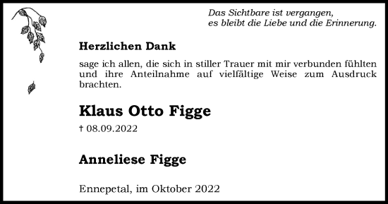 Traueranzeige von Klaus Otto Figge von Tageszeitung
