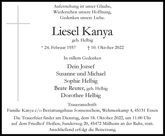 Traueranzeige von Liesel Kanya von Tageszeitung