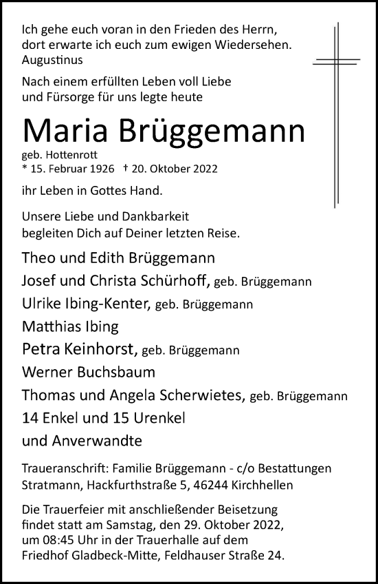 Traueranzeige von Maria Brüggemann von Tageszeitung