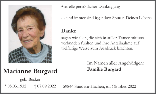 Traueranzeige von Marianne Burgard von Tageszeitung
