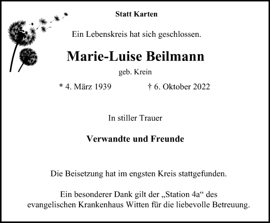 Traueranzeige von Marie-Luise Beilmann von Tageszeitung
