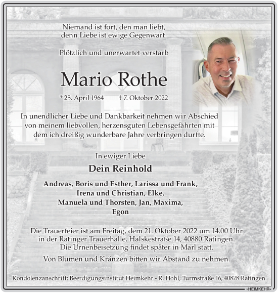 Traueranzeige von Mario Rothe von Anzeigenblätter/Lokalkompass