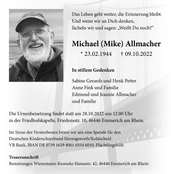Traueranzeige von Michael Allmacher von Tageszeitung