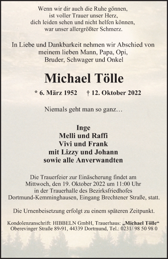Traueranzeige von Michael Tölle von Tageszeitung