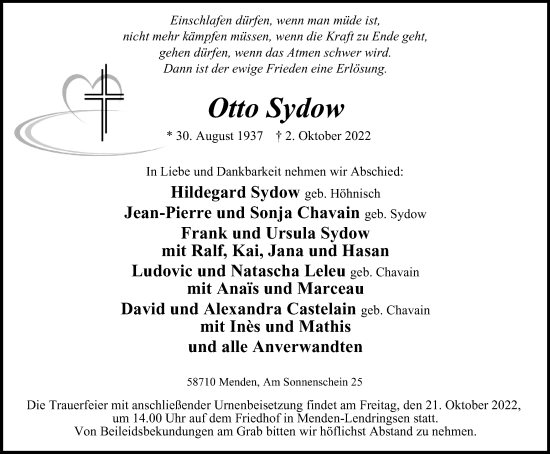 Traueranzeige von Otto Sydow von Tageszeitung