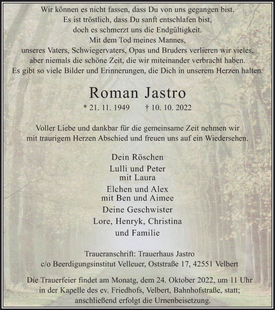 Traueranzeige von Roman Jastro von Tageszeitung