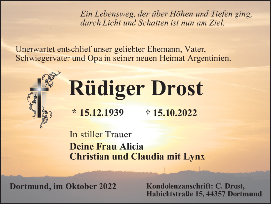 Traueranzeige von Rüdiger Drost von Tageszeitung