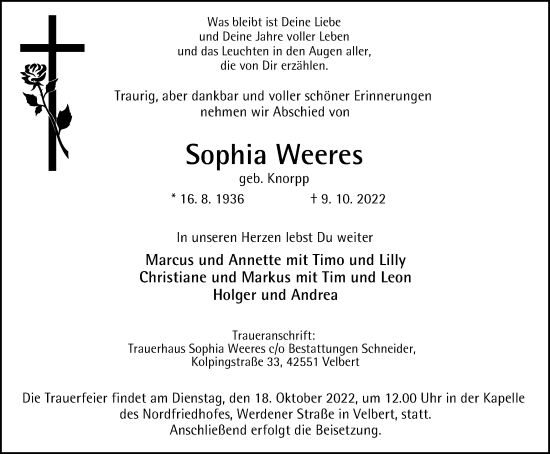 Traueranzeige von Sophia Weeres von Tageszeitung
