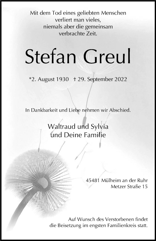Traueranzeige von Stefan Greul von Tageszeitung