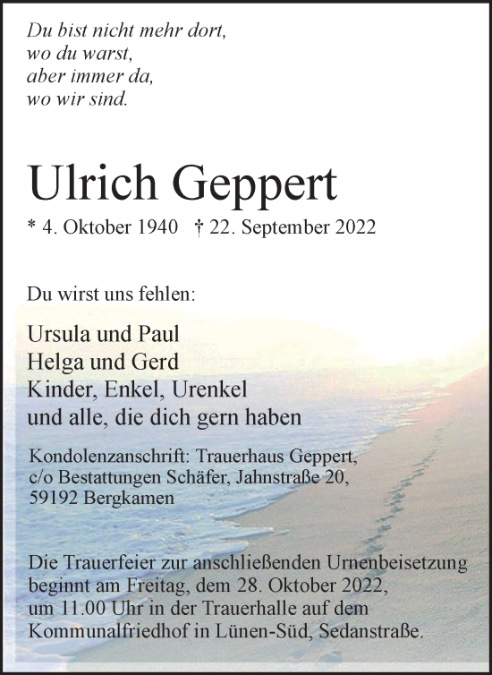 Traueranzeige von Ulrich Geppert von Tageszeitung