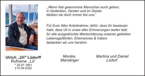 Traueranzeige von Ulrich Lüdorff von Tageszeitung