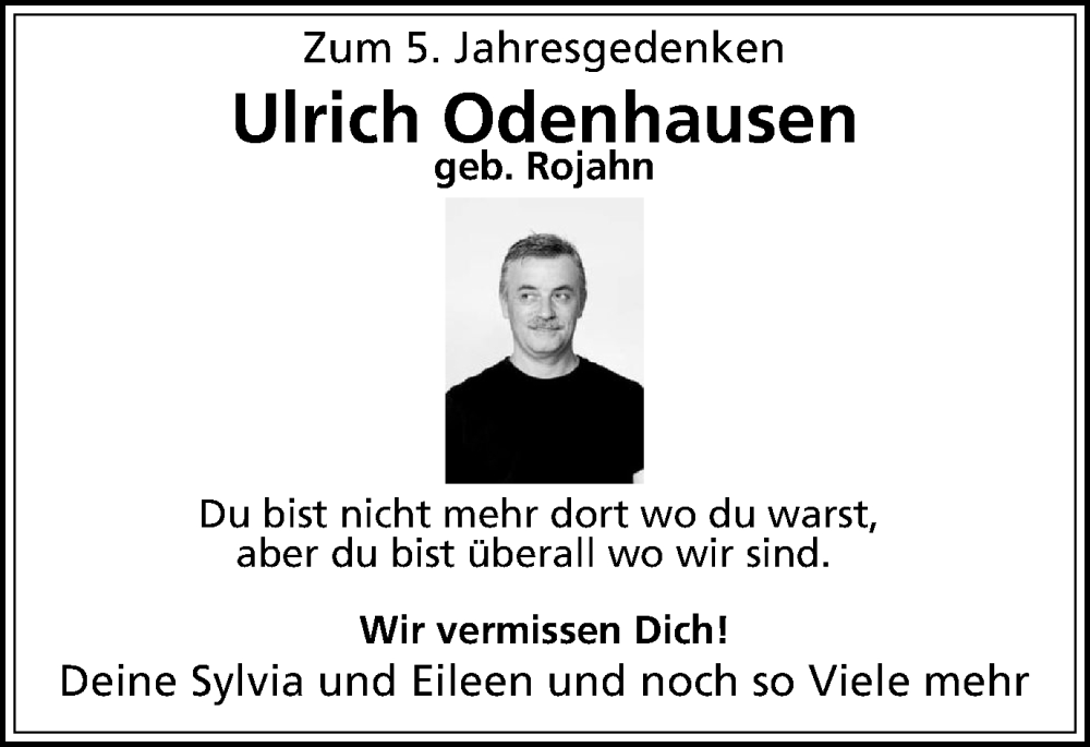  Traueranzeige für Ulrich Odenhausen vom 15.10.2022 aus Anzeigenblätter/Lokalkompass
