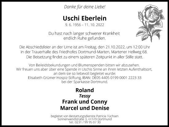 Traueranzeige von Uschi Eberlein von Tageszeitung