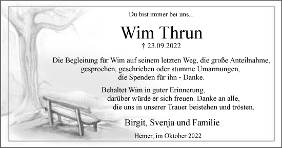 Traueranzeige von Wim Thrun von Tageszeitung