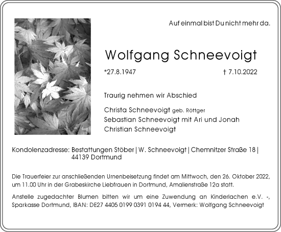 Traueranzeige von Wolfgang Schneevoigt von Tageszeitung