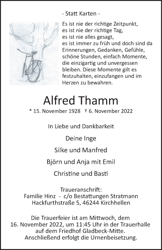 Traueranzeige von Alfred Thamm von Tageszeitung