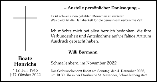 Traueranzeige von Beate Henrichs von Tageszeitung