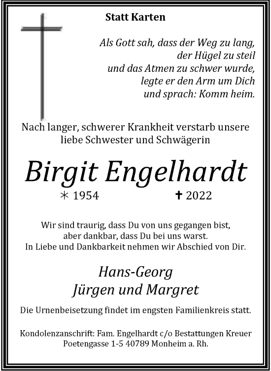 Traueranzeige von Birgit Engelhardt von Tageszeitung