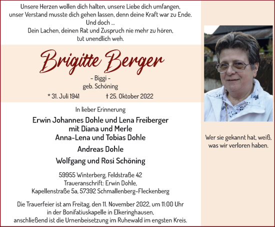 Traueranzeige von Brigitte Berger von Tageszeitung