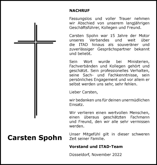 Traueranzeige von Carsten Spohn von Tageszeitung