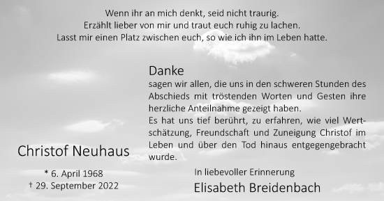 Traueranzeige von Christof Neuhaus von Tageszeitung