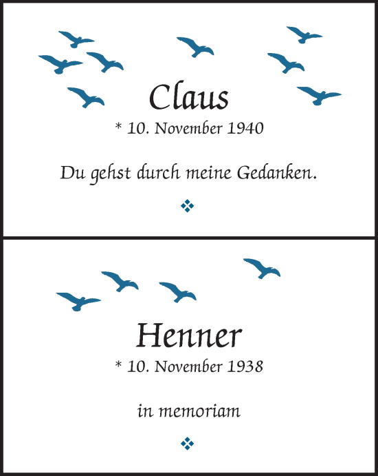 Traueranzeige von Claus und Henner  von Tageszeitung