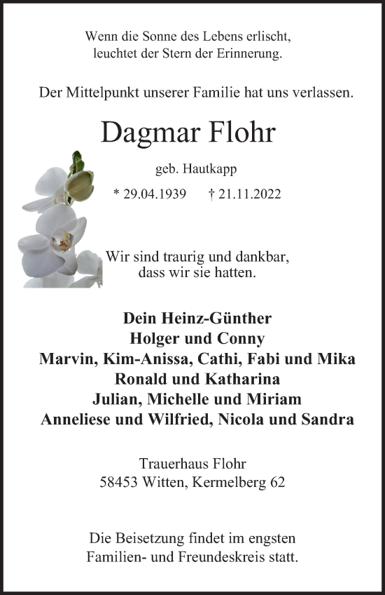 Traueranzeige von Dagmar Flohr von Tageszeitung