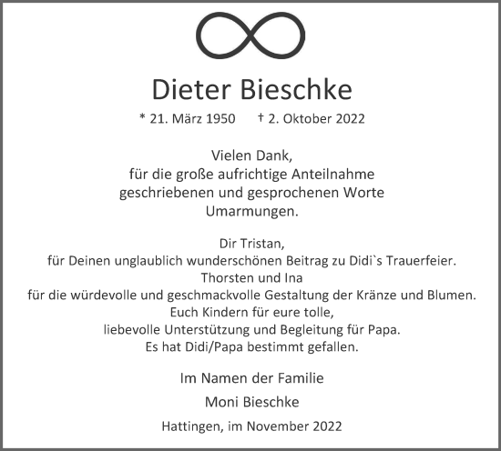 Traueranzeige von Dieter Bieschke von Tageszeitung