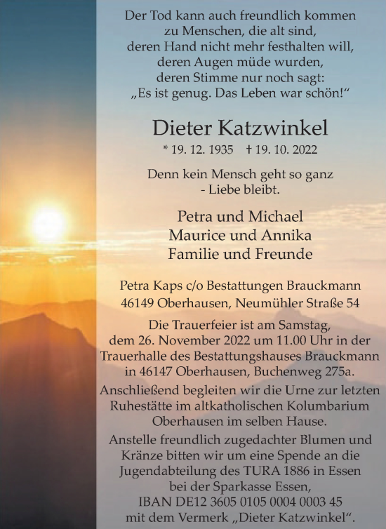 Traueranzeige von Dieter Katzwinkel von WVW Anzeigenblätter