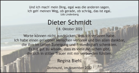 Traueranzeige von Dieter Schmidt von Tageszeitung