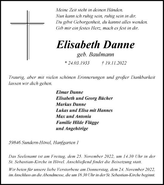 Traueranzeige von Elisabeth Danne von Tageszeitung